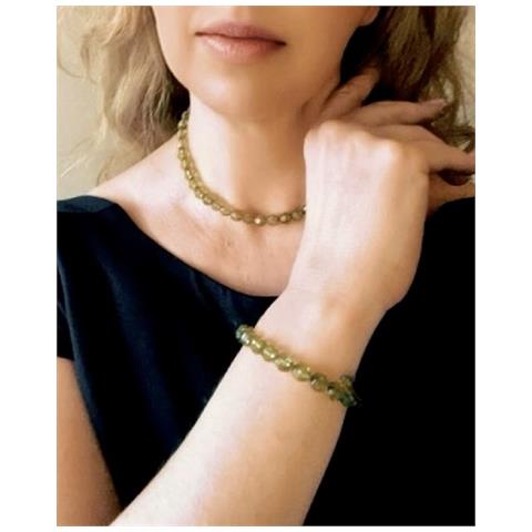Set Composto Da Collana E Bracciale Con Perle Sfaccettate In Verde. Regolabile - Foto 2