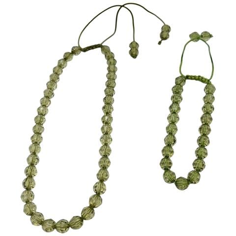 Set Composto Da Collana E Bracciale Con Perle Sfaccettate In Verde. Regolabile - Foto 1