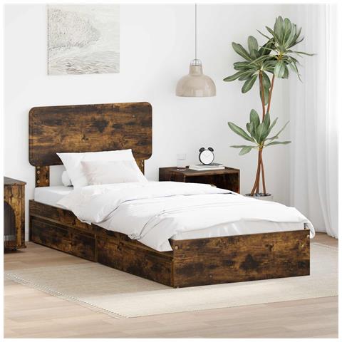 Letto con Contenitore Rovere fumé 90 x 190 cm Legno multistrato - Foto 2