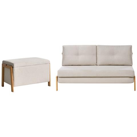 Set Da Salotto 3 Posti Edland Tessuto Beige Chiaro Con Panca - Foto 2