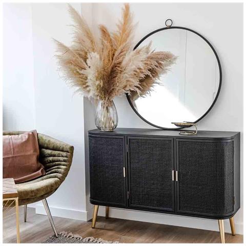 Credenza In Legno Laccato Nero E Griglia 118x37x80h - Foto 2