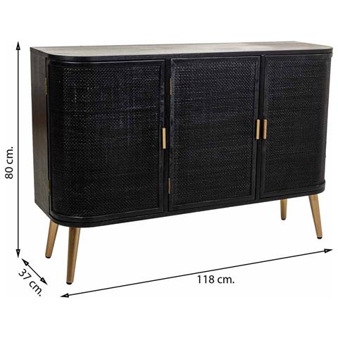 Credenza In Legno Laccato Nero E Griglia 118x37x80h - Foto 8