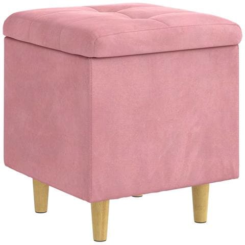 Pouf contenitore con cuscino Rosa 40 x 40 x 45 cm Velluto - Foto 1