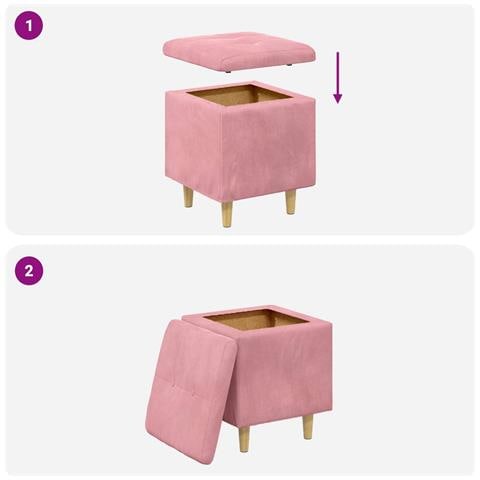 Pouf contenitore con cuscino Rosa 40 x 40 x 45 cm Velluto - Foto 9