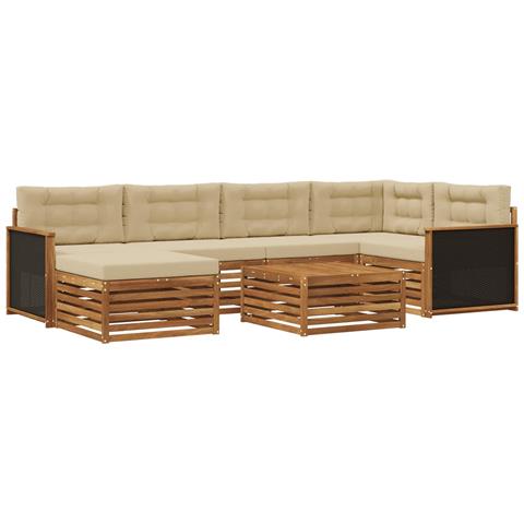 Set di divani da esterno con cuscino 7 pcs Naturale e Beige - Foto 1