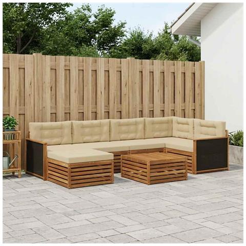 Set di divani da esterno con cuscino 7 pcs Naturale e Beige - Foto 2