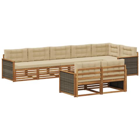 Set di divani da esterno con cuscino 8 pcs Naturale e Beige - Foto 1