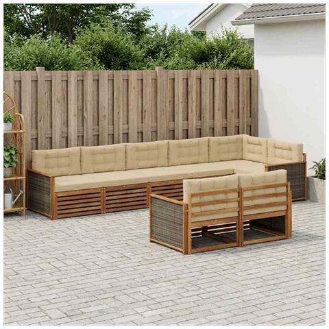 Set di divani da esterno con cuscino 8 pcs Naturale e Beige - Foto 2