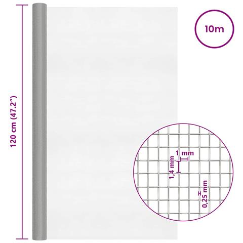 Rete per schermatura 120 x 1000 cm 18 Mesh Argento - Foto 7
