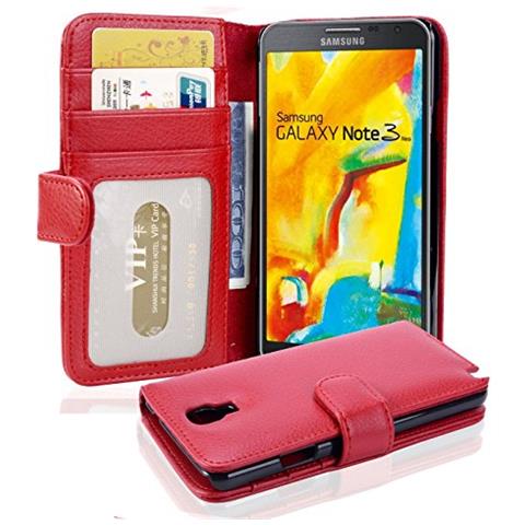 Custodia Compatibile Con Samsung Galaxy Note 3 Neo In Rosso Cremisi - Coperchio Protettivo Con Chiusura Magnetica E 3 Slot Per Carte - Foto 1