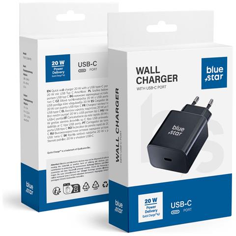 Blue Star Caricabatterie Da Parete Per Casa Rapido Usb-c 20w Black Per Smartphone - Foto 6