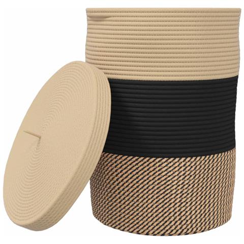 Cestino Portaoggetti Con Coperchio Nero E Beige 37x50cm Cotone - Foto 2