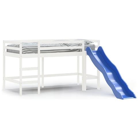 Letto Soppalco Scivolo Bambini Bianco 90x200 Cm Massello Pino - Foto 2