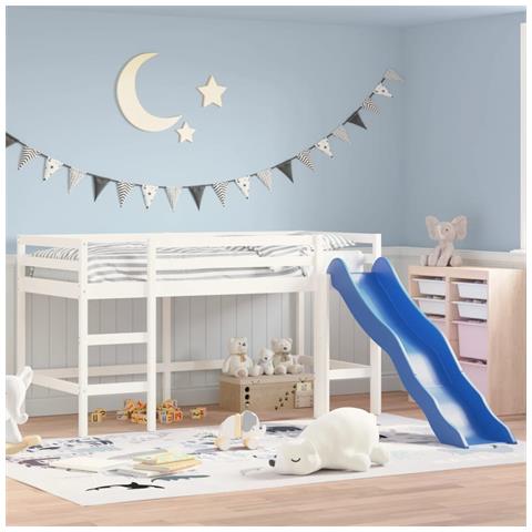 Letto Soppalco Scivolo Bambini Bianco 90x200 Cm Massello Pino - Foto 1