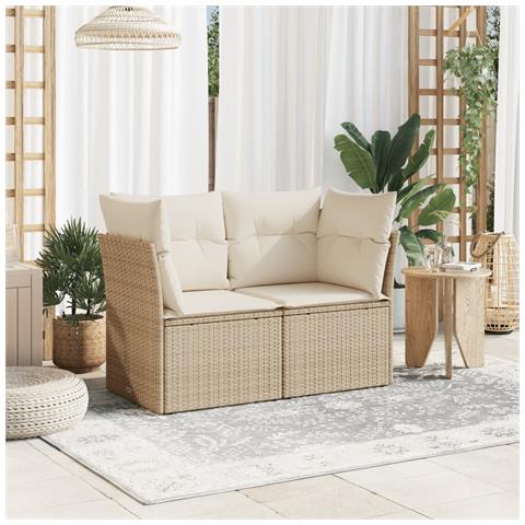 Divano Da Giardino Con Cuscini A 2 Posti Beige In Polyrattan - Foto 3