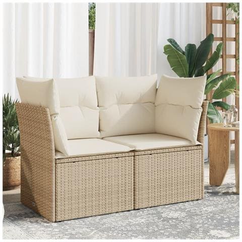 Divano Da Giardino Con Cuscini A 2 Posti Beige In Polyrattan - Foto 1