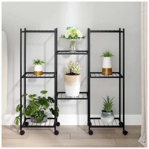 Portafiori Con Ruote 83x25x83,5 Cm Ferro Nero - Foto 1