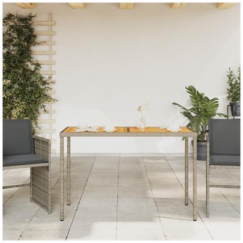 Tavolo Giardino Piano Legno Acacia Grigio 115x54x74 Polyrattan - Foto 3