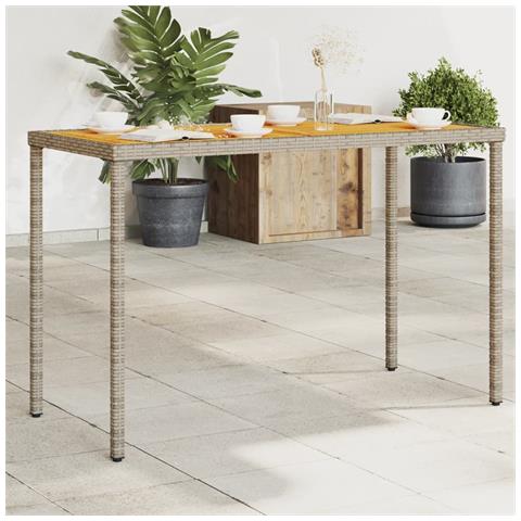 Tavolo Giardino Piano Legno Acacia Grigio 115x54x74 Polyrattan - Foto 1