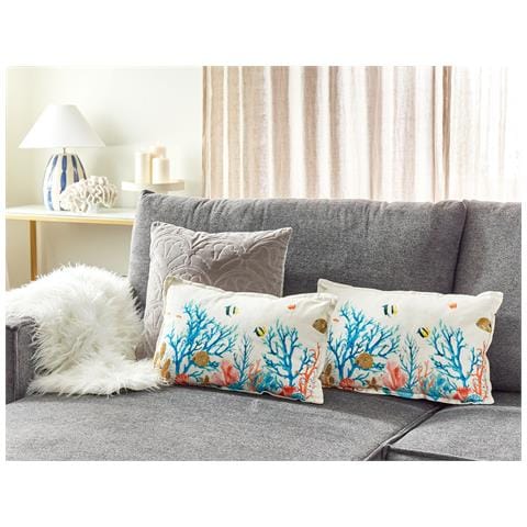 Set Di 2 Cuscini Eelgrass Cotone 30 X 50 Cm Multicolore Trama Animale - Foto 1