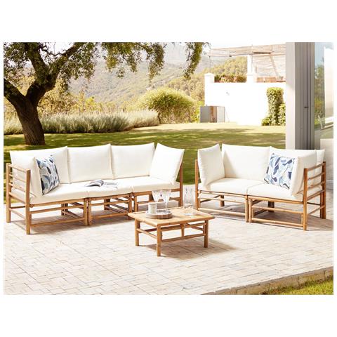 Set Da Giardino Con Tavolo 5 Posti Cerreto Legno Di Bambù Bianco Sporco - Foto 1