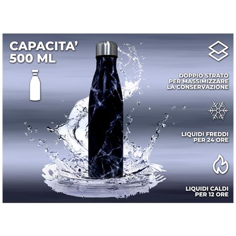 Borraccia Termica Marmo 500ml Bottiglia Acqua Thermos Caffè Bevande Calde Acciaio Borraccia Nero - Foto 2