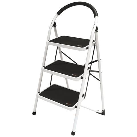 Sgabello Scaletta In Acciaio Bianco Con 3 Grandi Gradini Di Sicurezza Salvaspazio Comfort Step Brixo - Foto 1