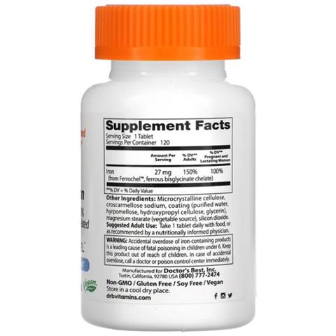 Ferro Ad Alto Assorbimento Con Ferrochel 27 Mg 120 Compresse Doctors Best - Foto 2