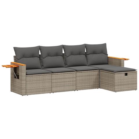 Set Divano Da Giardino 5 Pz Con Cuscini Grigio In Polyrattan - Foto 2