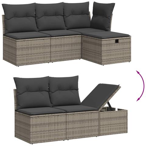 Set Divano Da Giardino 5 Pz Con Cuscini Grigio In Polyrattan - Foto 3
