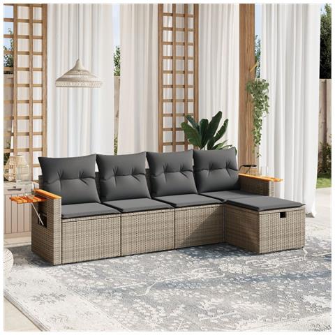 Set Divano Da Giardino 5 Pz Con Cuscini Grigio In Polyrattan - Foto 1