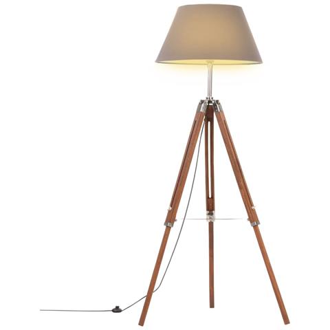 Lampada A Treppiede Marrone E Grigio In Legno Di Teak 141 Cm - Foto 2