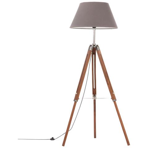 Lampada A Treppiede Marrone E Grigio In Legno Di Teak 141 Cm - Foto 1