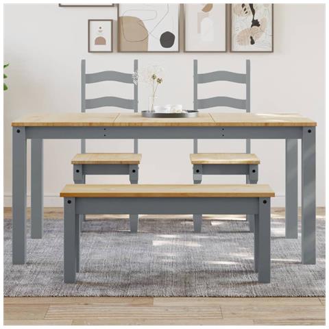 Tavolo Da Pranzo Panama Grigio 160x80x75 Cm Legno Massello Pino - Foto 8