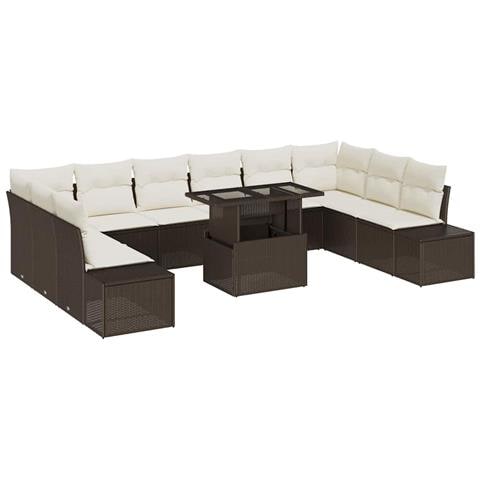 Set da giardino 11 pezzi con cuscini marroni in polyrattan - Foto 1