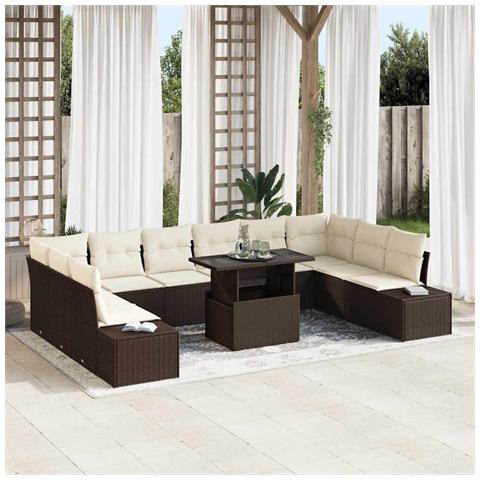 Set da giardino 11 pezzi con cuscini marroni in polyrattan - Foto 2