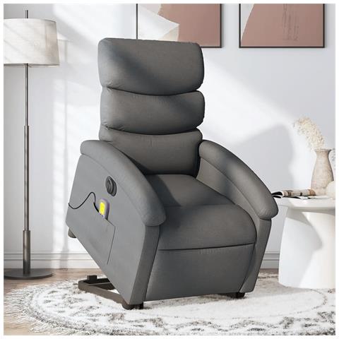 Poltrona Alzapersona Massaggi Elettrica Grigio Scuro Tessuto - Foto 2