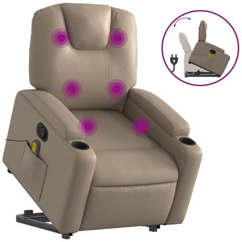 Poltrona Alzapersone Massaggi Reclinabile Cappuccino Similpelle - Foto 1