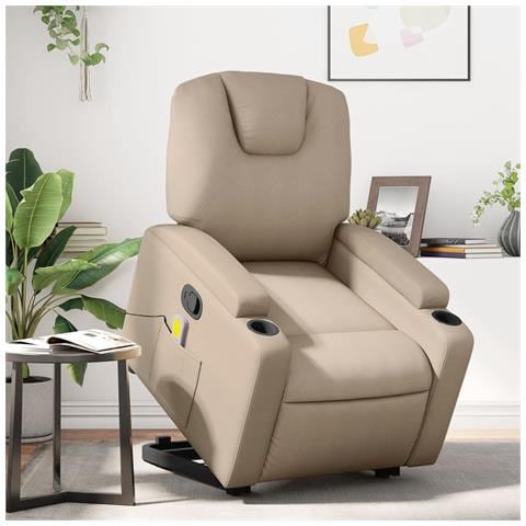 Poltrona Alzapersone Massaggi Reclinabile Cappuccino Similpelle - Foto 2