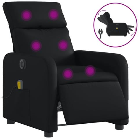 Poltrona Massaggiante Reclinabile Elettrica Nera in Similpelle - Foto 1