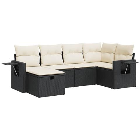 Set Divano da Giardino 6 pz con Cuscini Nero in Polyrattan - Foto 1