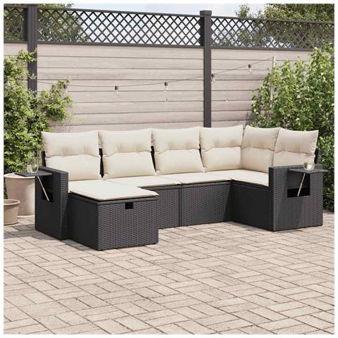 Set Divano da Giardino 6 pz con Cuscini Nero in Polyrattan - Foto 2