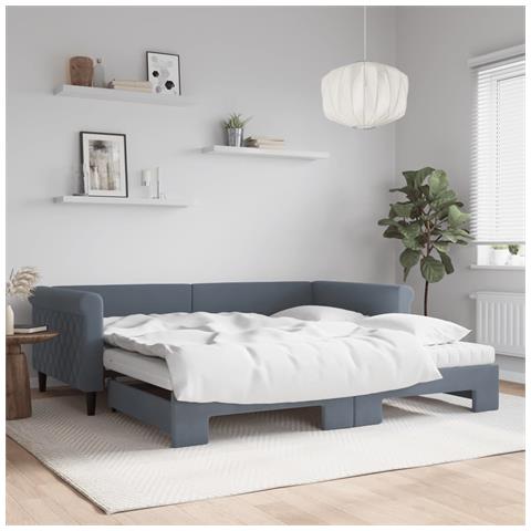 Divano Letto Estraibile Materassi Grigio Scuro 100x200 Velluto - Foto 2