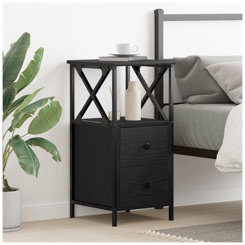 Comodino Nero Rovere 34x35,5x70 cm in Legno Ingegnerizzato - Foto 2