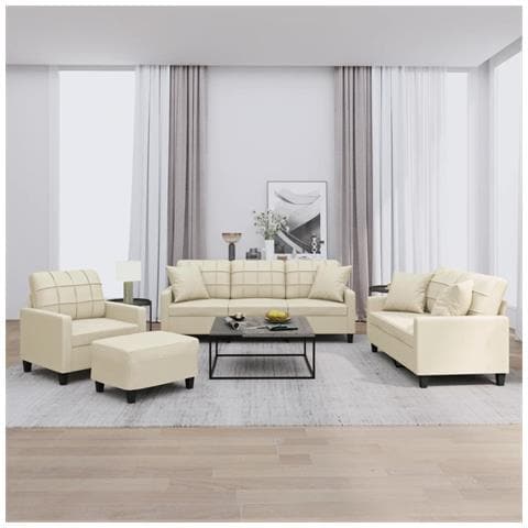 Set di Divani 4 pz con Cuscini Crema in Similpelle - Foto 2