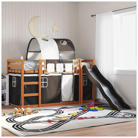 Letto a Castello con Scivolo e Tende Bianco e Nero 90x200 cm - Foto 2