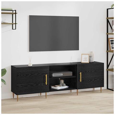 Mobile TV Rovere nero 150 x 30 x 50 cm Legno multistrato - Foto 2