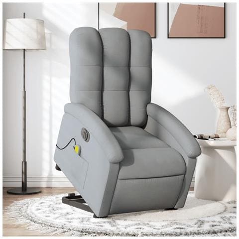 Poltrona Alzapersona Massaggi Elettrica Grigio Chiaro Tessuto - Foto 2