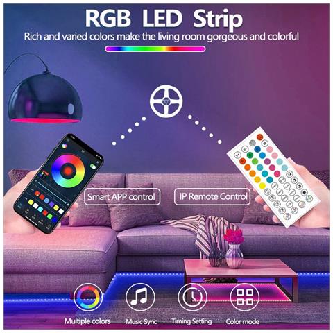 Kit Striscia Led Rgb 20m - Spina Eu, Cambio Colore, Telecomando - Foto 7