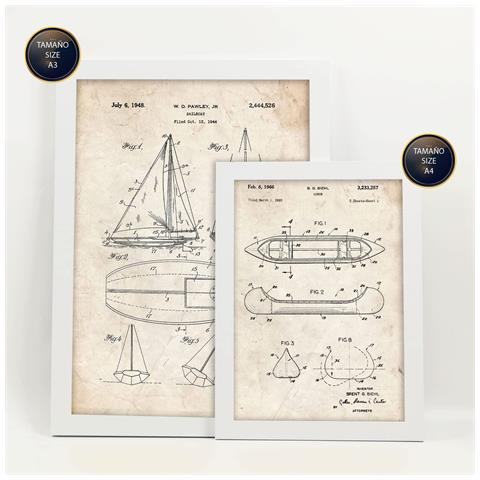 Set Di 6 Stampe Poster Con Brevetti Di Barche Poster Con Immagini Di Brevetti Retrò Design D'interni In Stile Vintage A3 & A4 Cornice Bianca - Foto 6